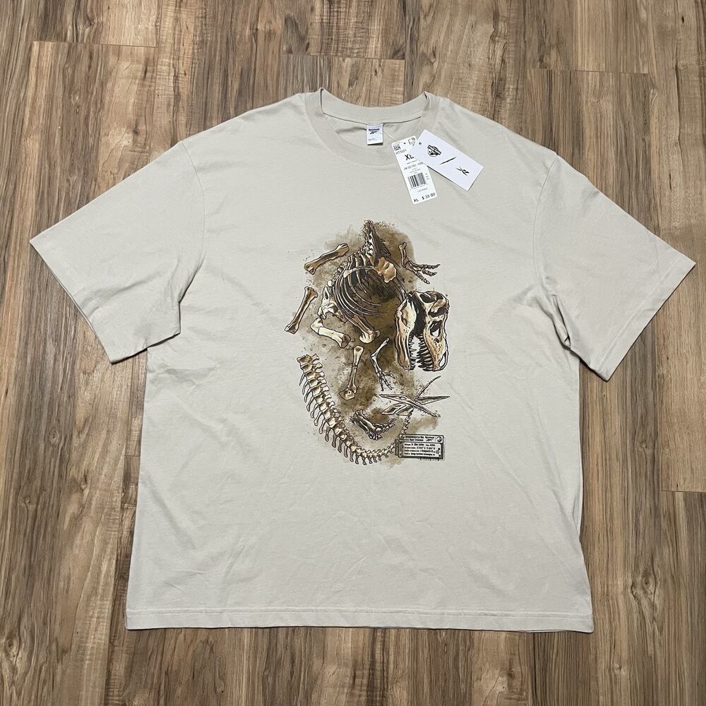 Reebok Jurassic World Stucco Tyrannosaurus Rex Fossil Brown Mens XL Shirt NEW